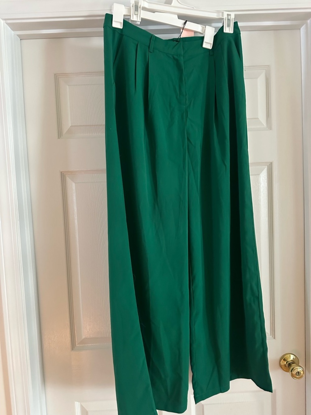 High-Waist Wide Leg Trousers - Emerald Green